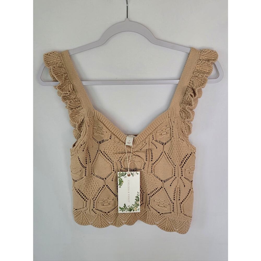 NWT Chelsea & Violet Boho Hippie Festival Crochet Ruffle Tank Top Women's Small - Picture 2 of 13